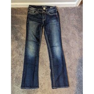Silver Jeans Women's W29/L31 Blue Suki Surplus 17'' Slim Bootcut Denim Pants
